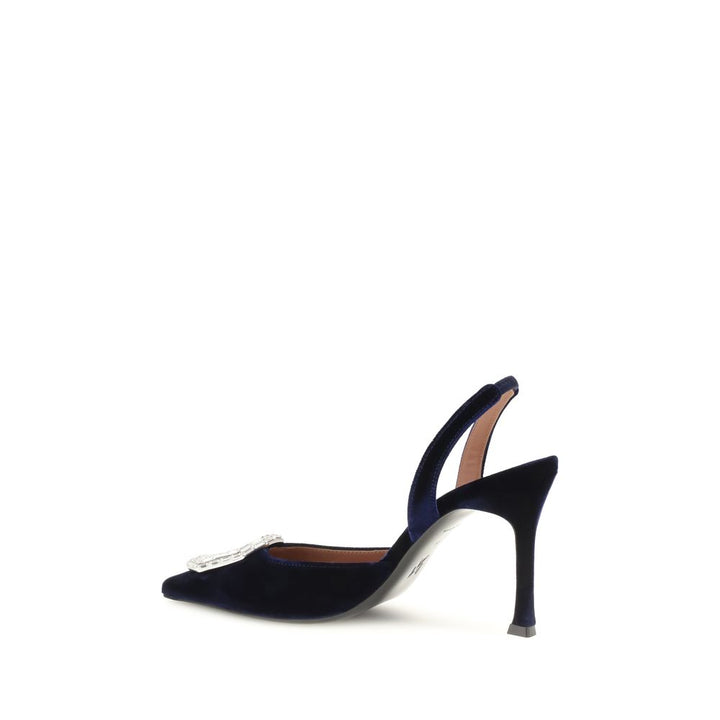 Amina Muaddi Blue Velvet High Heel Pumps