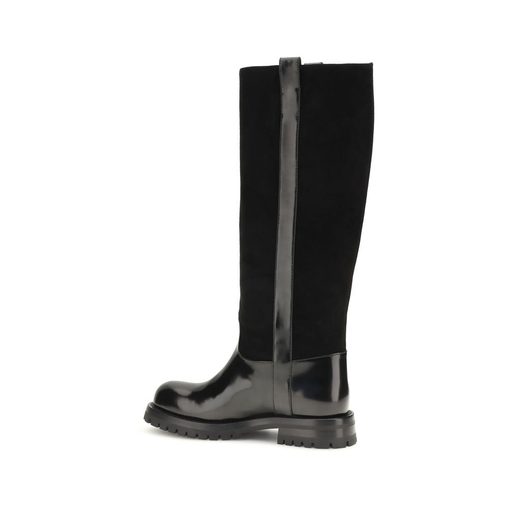 Dolce & Gabbana Black Calf Leather Bos Taurus Flat Boots