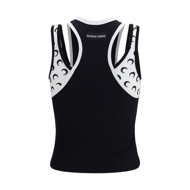 Marine Serre Black Organic Cotton Sleeveles T-Shirt
