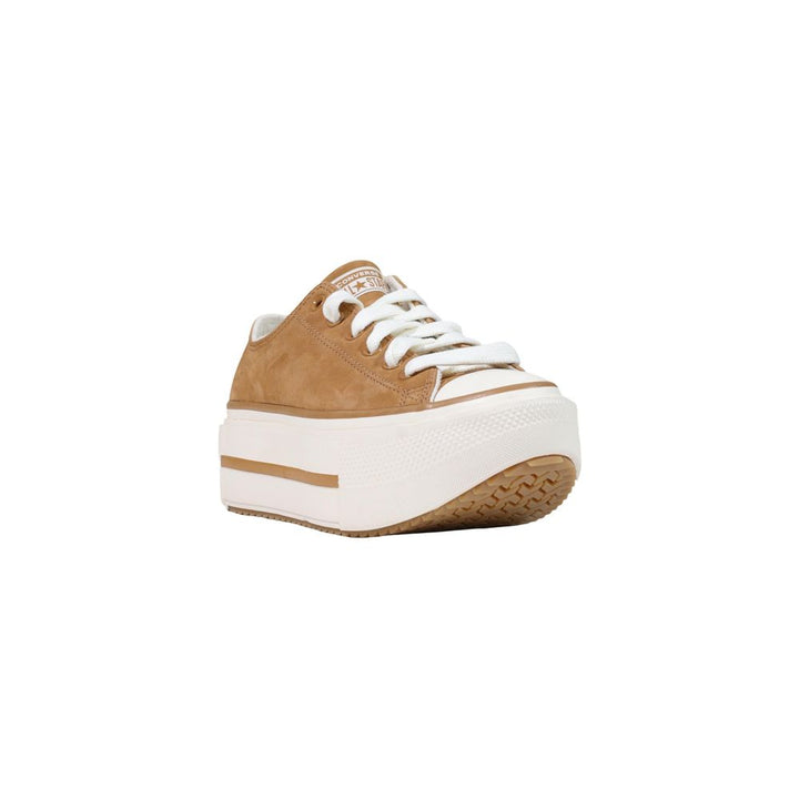 Converse Beige Leather Platform Sneakers