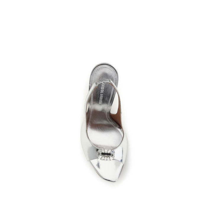 Amina Muaddi Silver Calf Leather Bos Taurus Sandals
