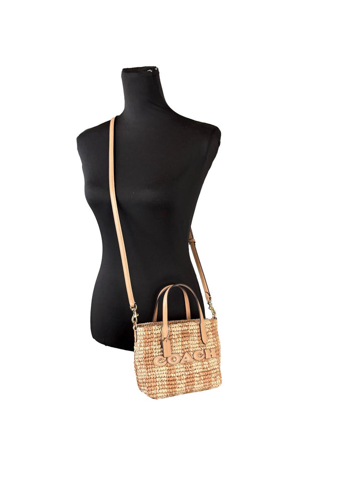 COACH Coach Mini City Gingham Straw Tote Crossbody Bag