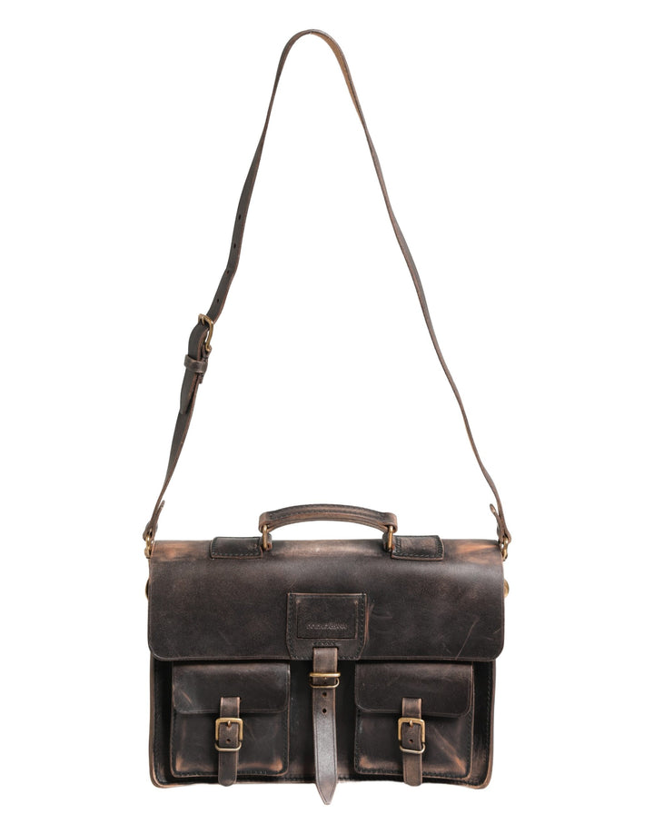 Dolce & Gabbana Black Leather Shoulder Satchel Briefcase Men Borse Bag