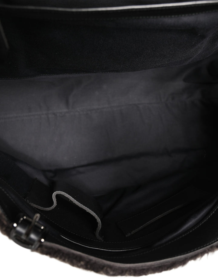 Dolce & Gabbana Black Shearling Leather Messenger Shoulder Men Borse Bag