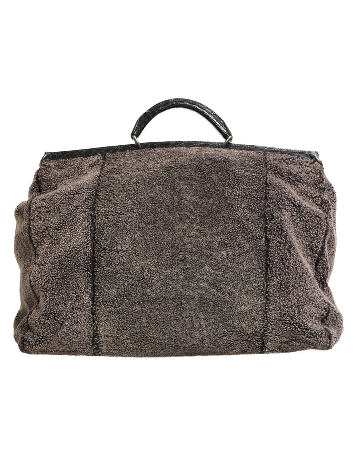 Dolce & Gabbana Black Shearling Leather Messenger Shoulder Men Borse Bag