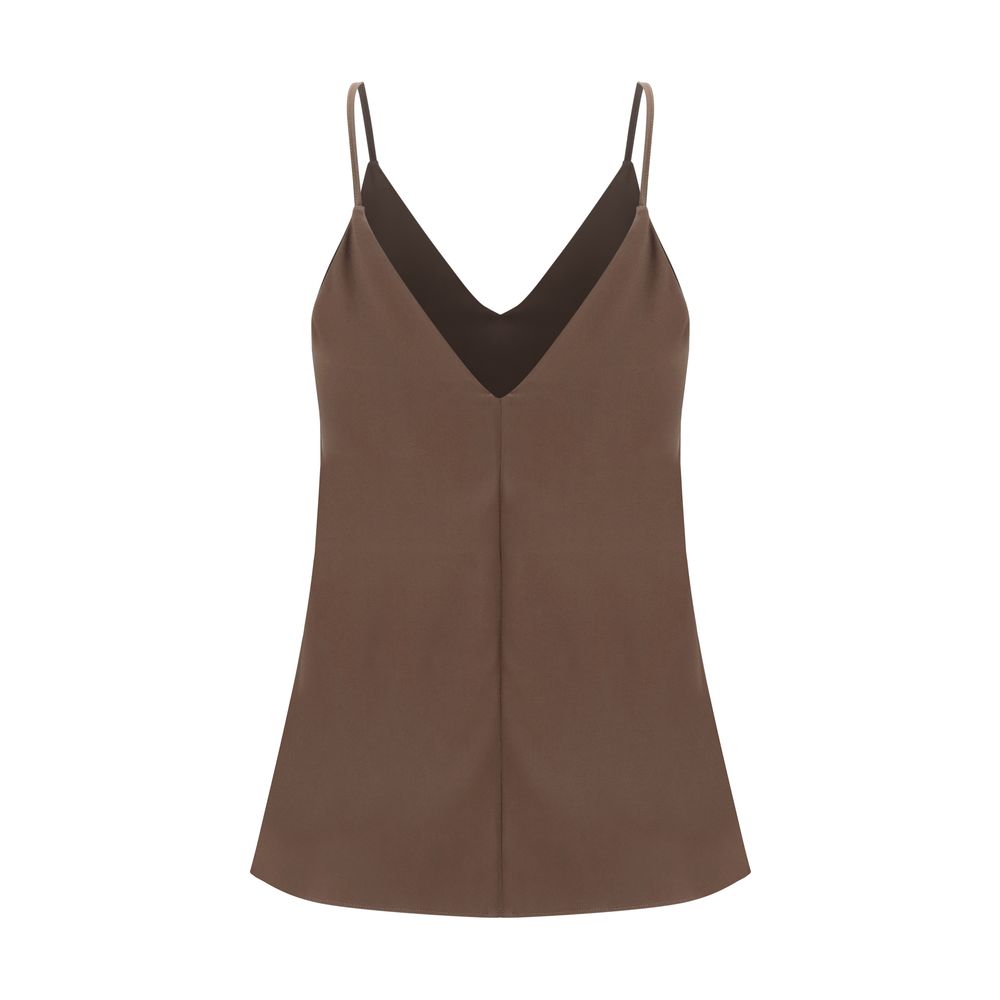 Brunello Cucinelli Brown Silk Sleeveles T-Shirt