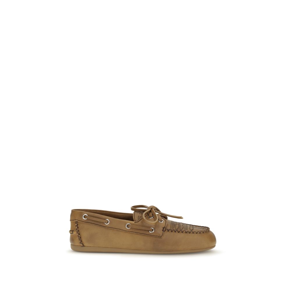 Miu Miu Beige Calf Leather Bos Taurus Slip-On Loafers