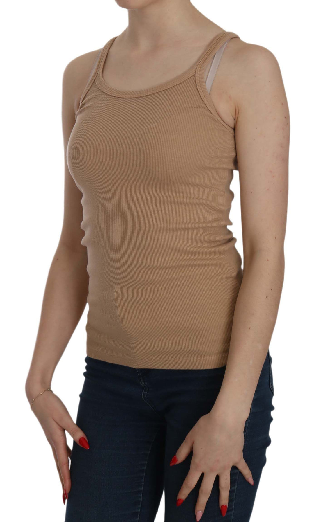 PINK MEMORIES Beige Sleeveless Spaghetti Strap Tank Blouse