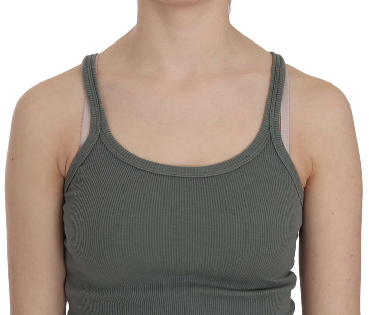PINK MEMORIES Green Sleeveless Spaghetti Tank T-Shirt Blouse