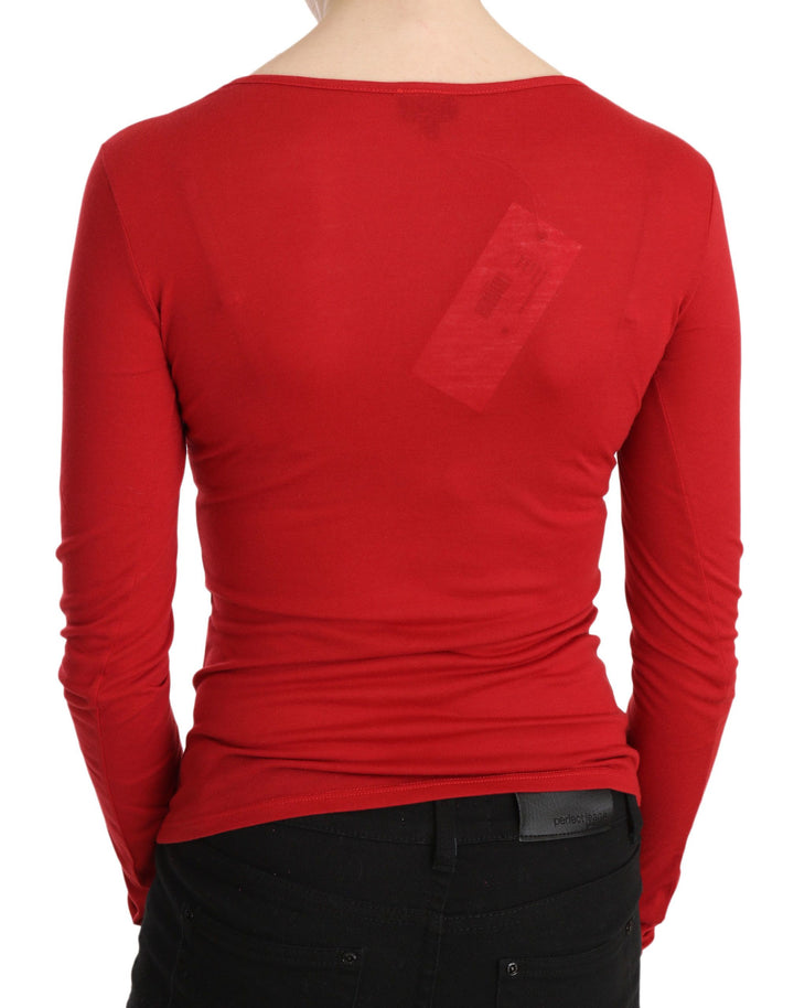 Red Exte Crystal Embellished Long Sleeve Top Blouse
