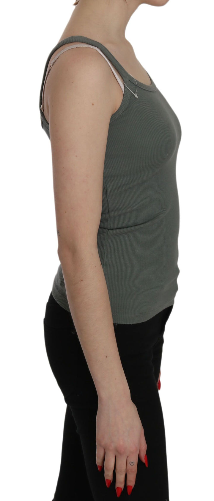 PINK MEMORIES Green Spaghetti Strap Slim Fit Casual Tank Top Blouse