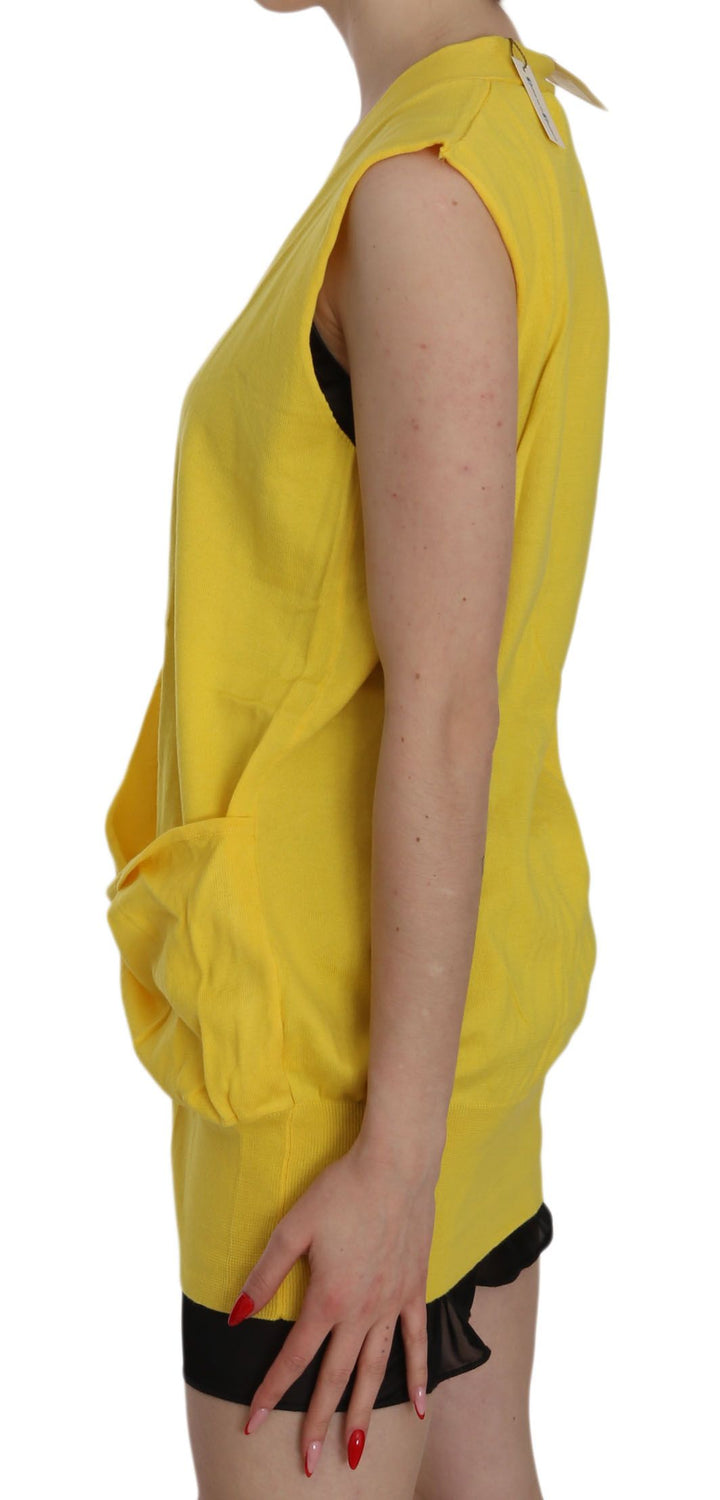 PINK MEMORIES Yellow 100% Cotton Sleeveless Cardigan Top Vest