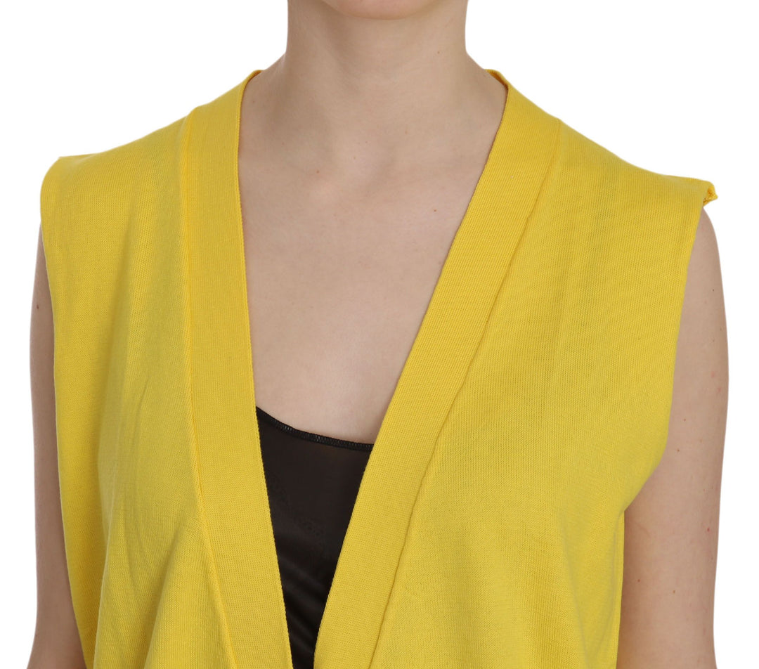 PINK MEMORIES Yellow 100% Cotton Sleeveless Cardigan Top Vest