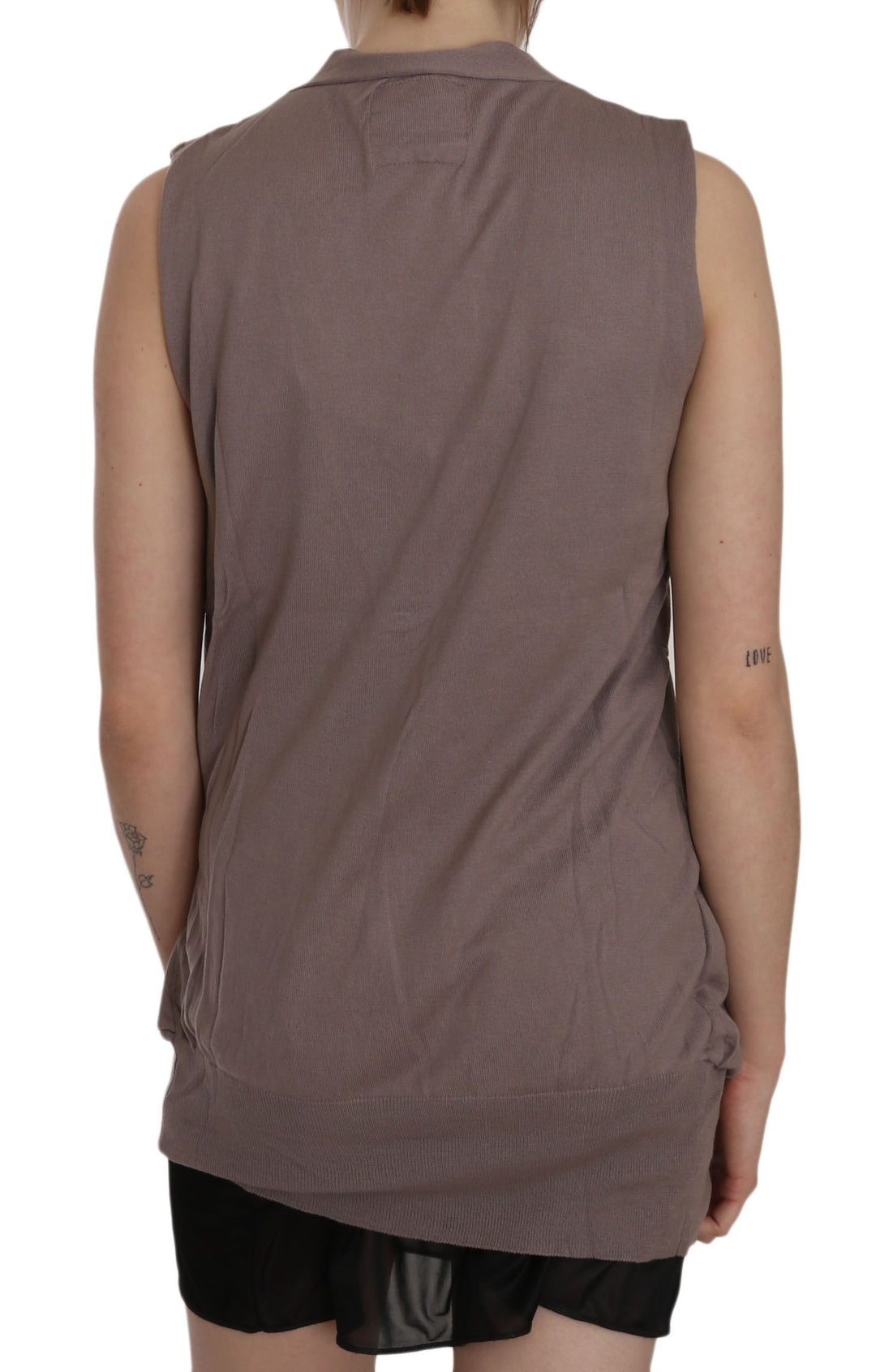 PINK MEMORIES Brown 100% Cotton Sleeveless Cardigan Top Vest