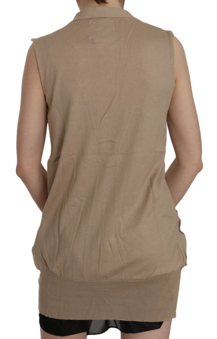 PINK MEMORIES Brown 100% Cotton Sleeveless Cardigan Top Vest
