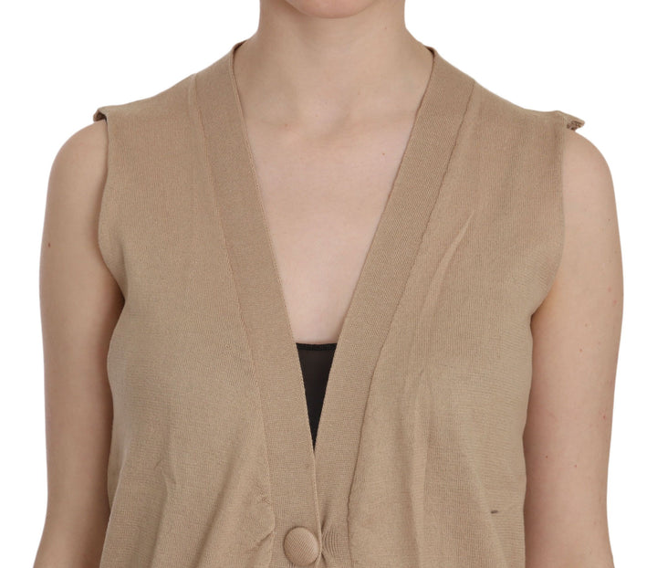 PINK MEMORIES Brown 100% Cotton Sleeveless Cardigan Top Vest