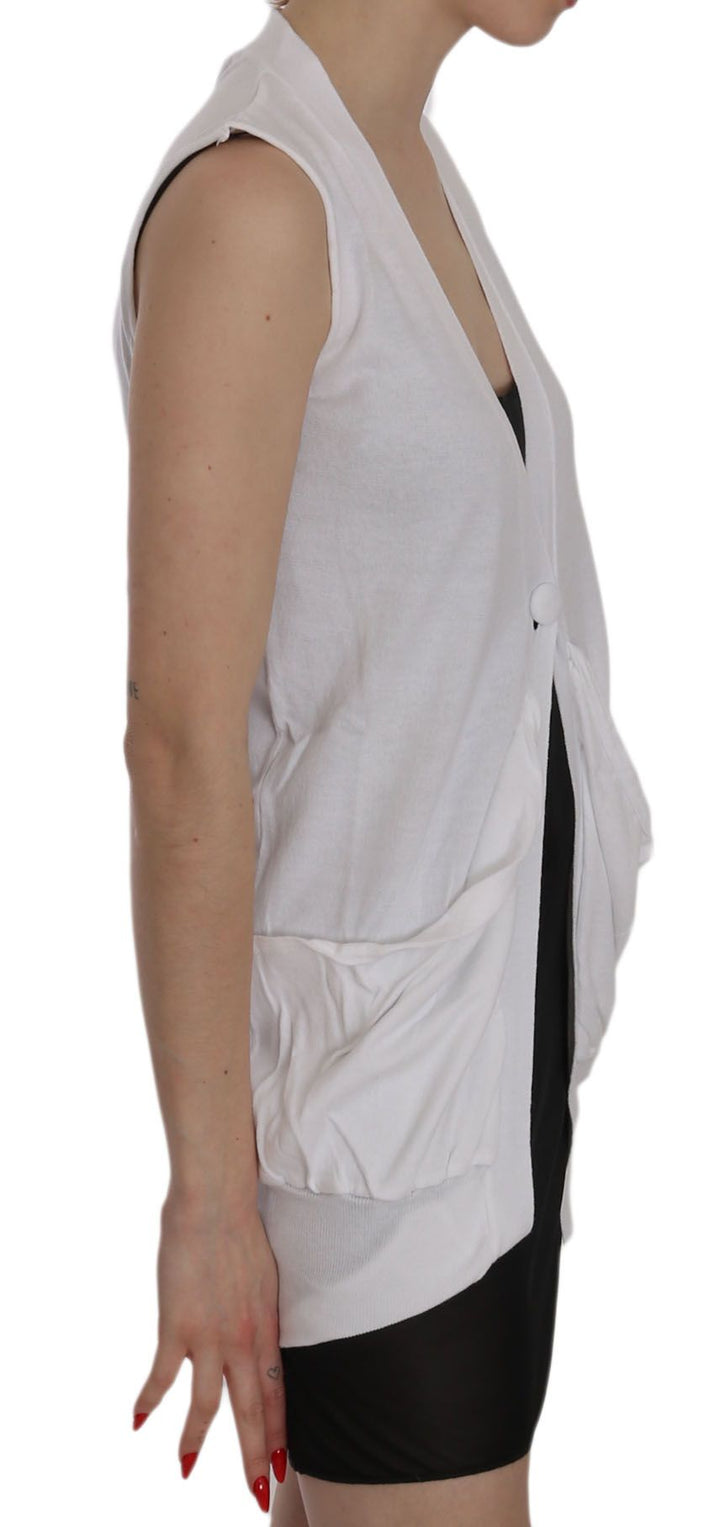 PINK MEMORIES White 100% Cotton Sleeveless Cardigan Top Vest
