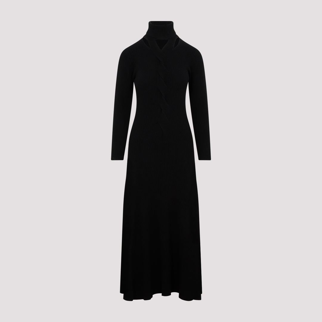Black Virgin Wool Long Dress-0