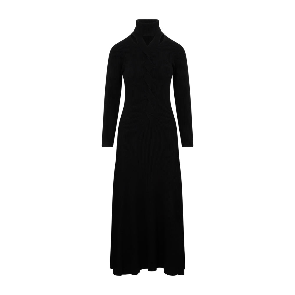 Black Virgin Wool Long Dress-1
