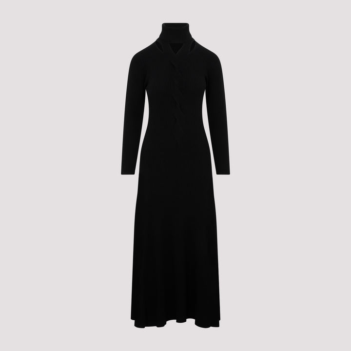 Black Virgin Wool Long Dress-2