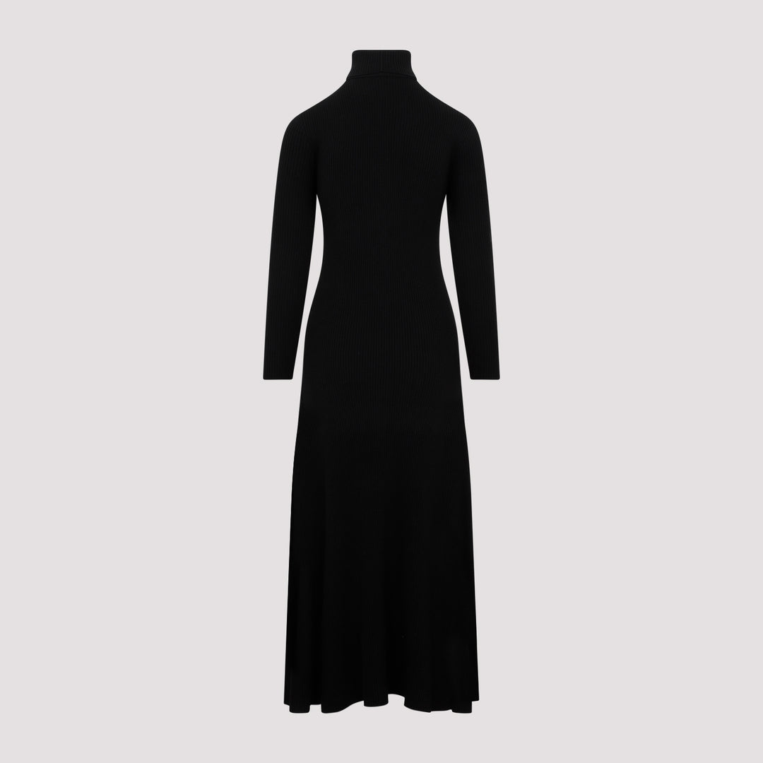 Black Virgin Wool Long Dress-3
