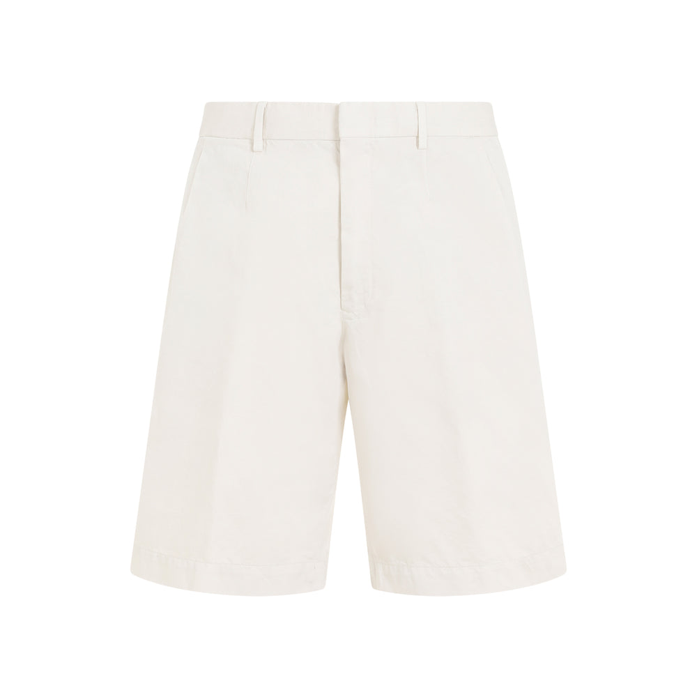 Natural White Cotton Summer Chino Shorts-1