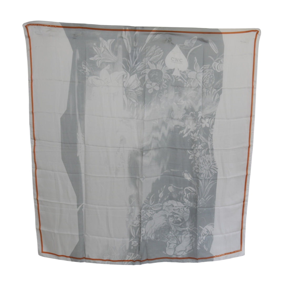 Costume National Gray Red Silk Shawl Foulard Wrap Scarf
