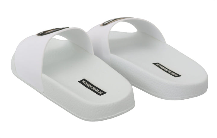 Dolce & Gabbana White Leather #dgfamily Slides Shoes Sandals