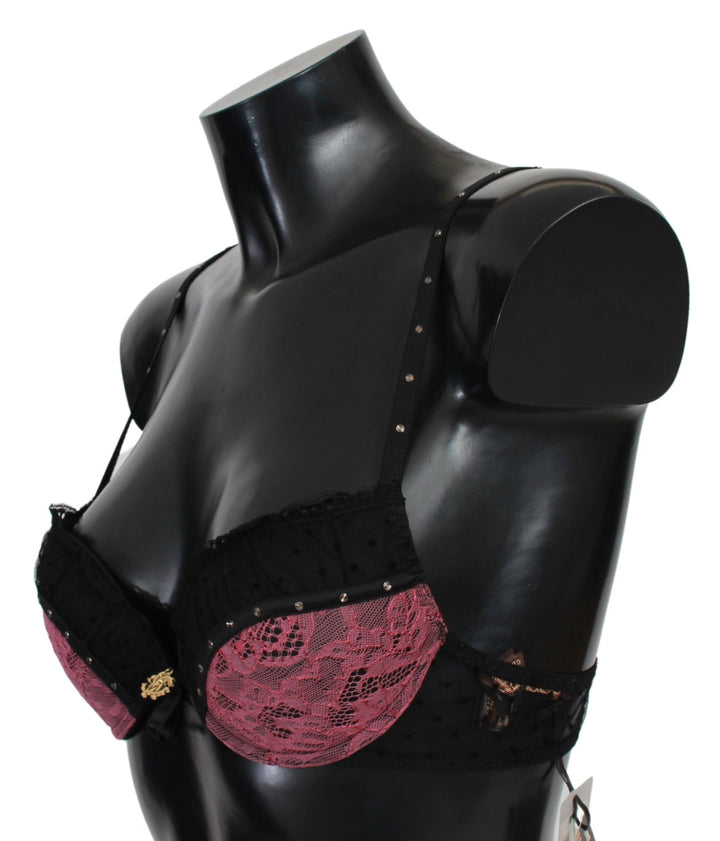 Roberto Cavalli Black Pink Lace Push Up Bra Underwear