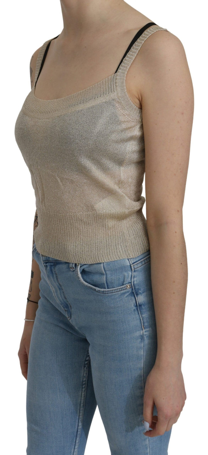 BYBLOS Beige Sleeveless Spaghetti Strap Tank See Through Top