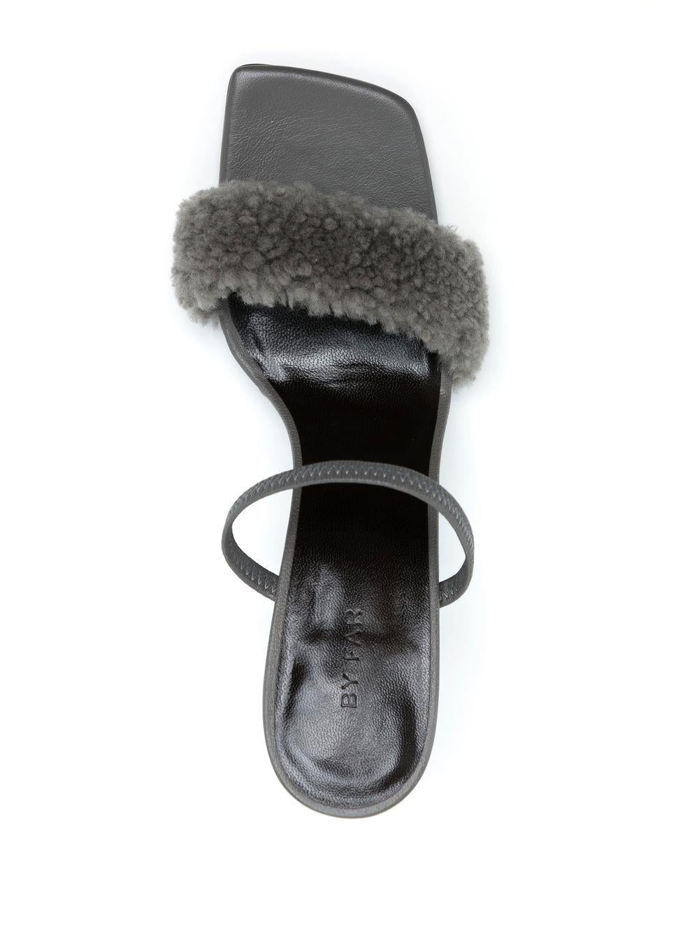 BY FAR  shearling strap open toe heels-3