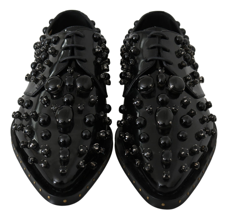 Dolce & Gabbana Black Leather Crystals Dress Broque Shoes