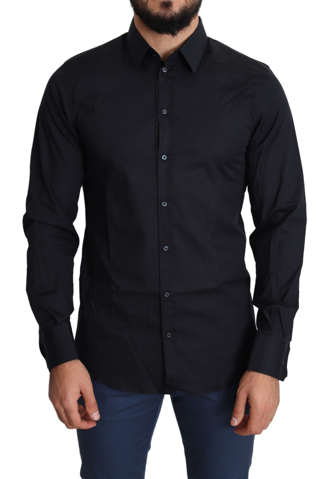 Dolce & Gabbana Blue Cotton Formal GOLD Dress Shirt