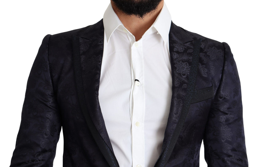 Dolce & Gabbana Blue Floral Jacquard Silk Coat MARTINI Blazer