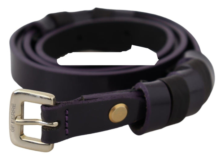GF Ferre Black Leather Thin Gold Metal Chrome Buckle Belt