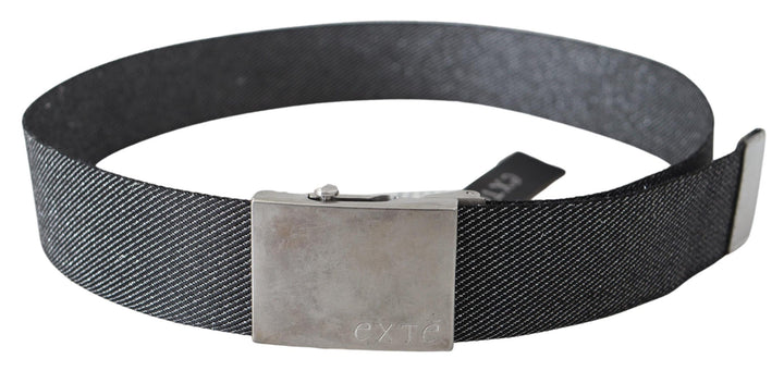 Exte Black Silver Metal Brushed Buckle Waist Belt