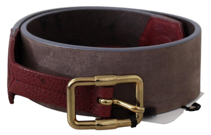GF Ferre Brown Leather Wide Gold Chrome Logo Buckle Belt