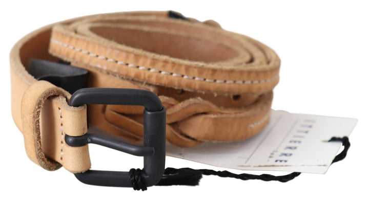 Scervino Street Light Brown Slim Leather Black Logo Buckle Belt Belt