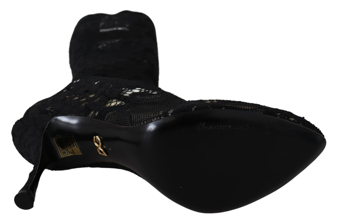 Dolce & Gabbana Black Taormina Lace Socks Boots Shoes Pumps