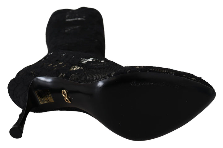 Dolce & Gabbana Black Taormina Lace Socks Boots Shoes Pumps