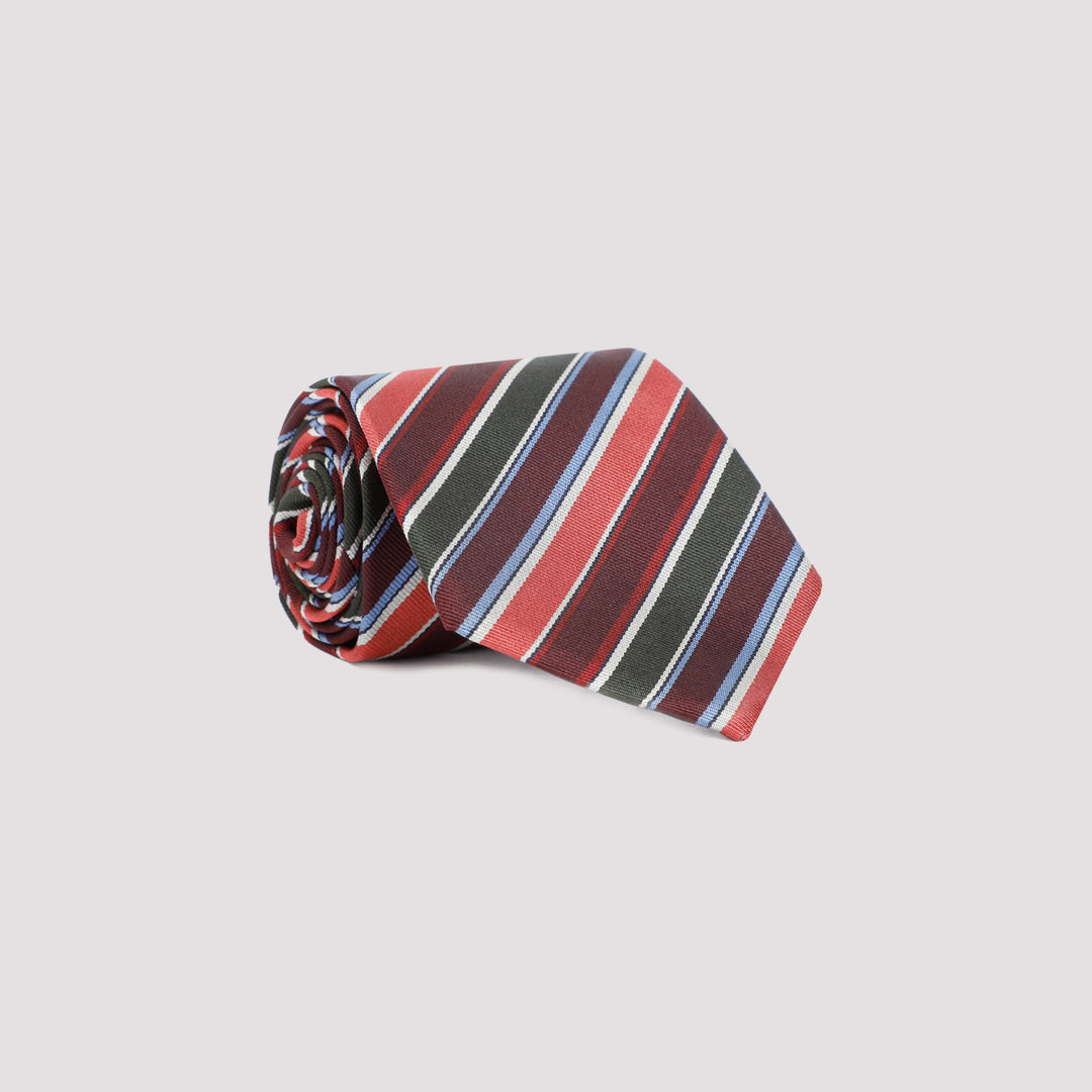 Burgundy Club Stripe Silk Tie-0