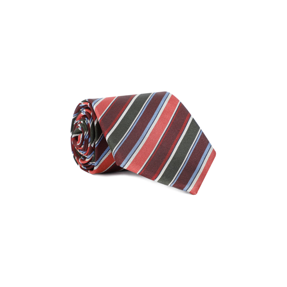 Burgundy Club Stripe Silk Tie-1