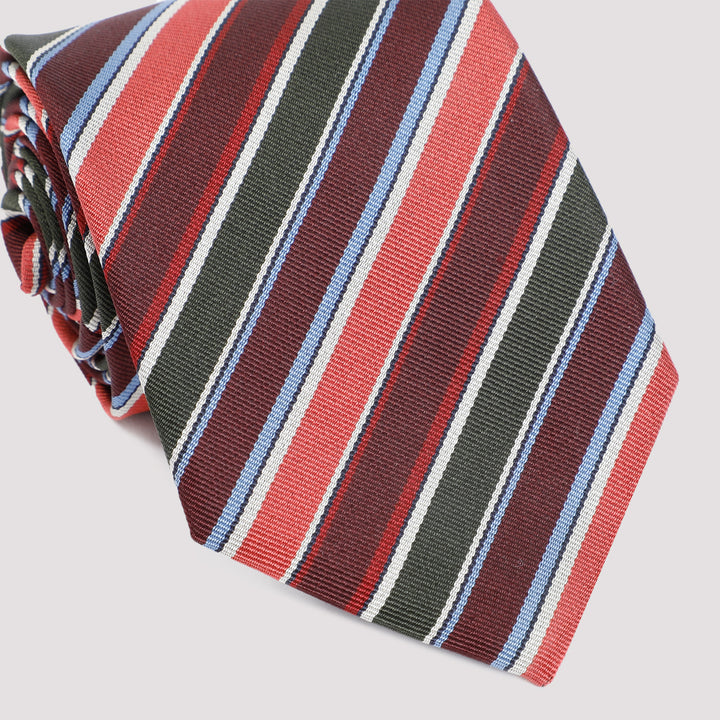 Burgundy Club Stripe Silk Tie-4