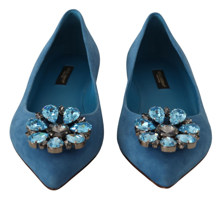 Dolce & Gabbana Blue Suede Crystals Loafers Flats Shoes