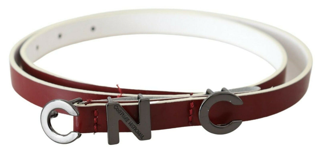 Costume National Maroon Leather Logo Skinny Fashion