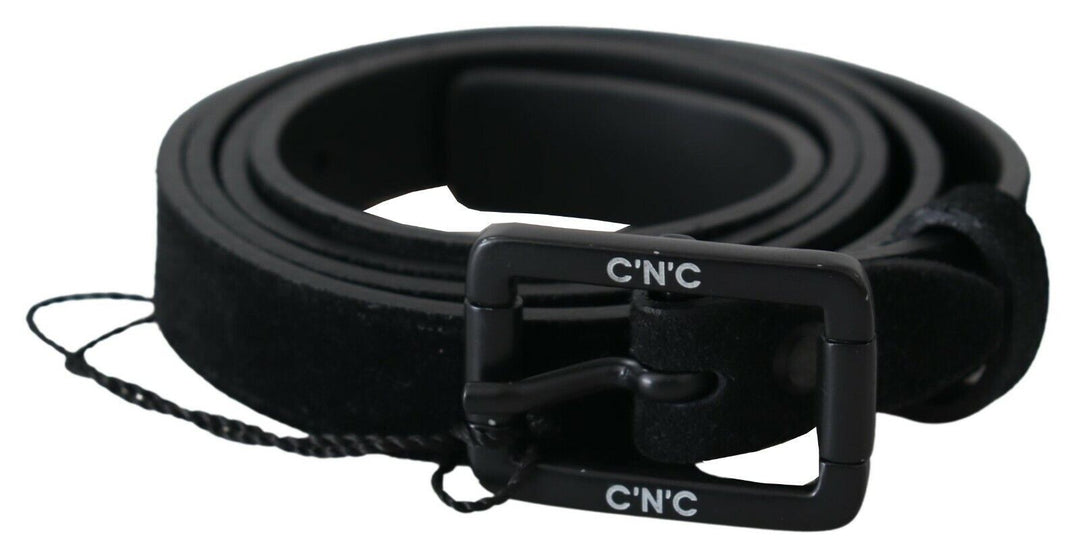 Costume National Black Leather Velvet Square Buckle Waist