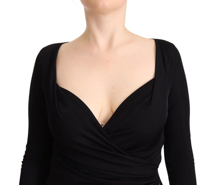 GF Ferre Black Long Sleeves Sweetheart Neck Midi Dress