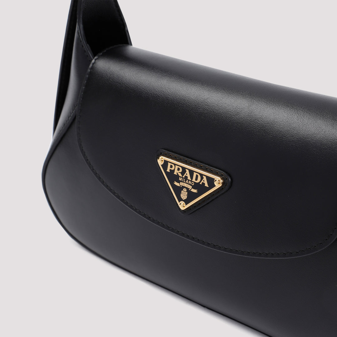 Black Pattina Nappa Calf Leather Shoulder Bag-5
