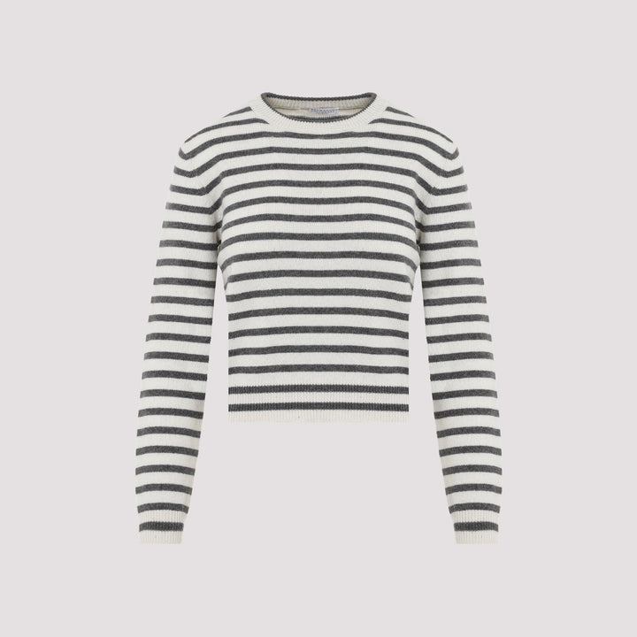 White Stripe Paillettes Cashmere Sweater-0