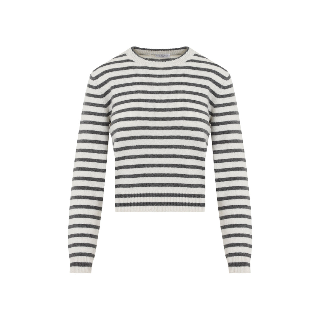 White Stripe Paillettes Cashmere Sweater-1